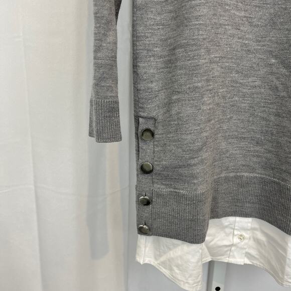 VERONICA BEARD Soval Mixed Media Sweater Dress Merino Wool Poplin Gray Size XS - Picture 6 of 11